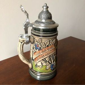 Thewalt Beer Stein Made In Germany - Hinged Pewter Lid - Hand Painted